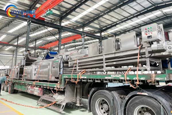 Industrial potato chips frying line equipment prepared in the workshop