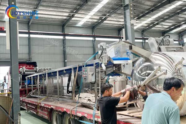 Potato chips processing equipment prepared for shipment at the factory