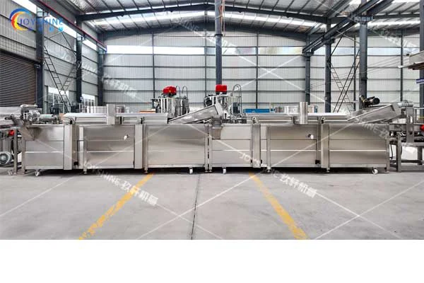 French fries processing line equipment during factory installation