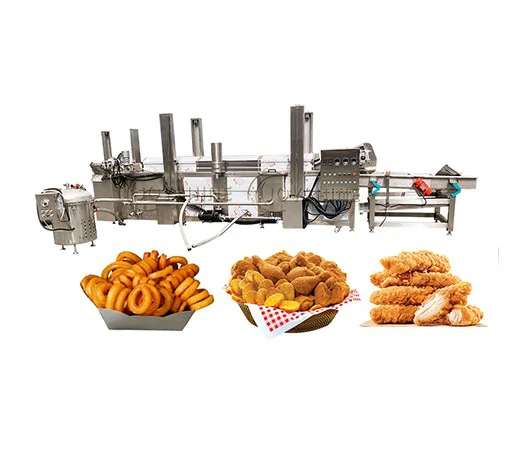 Industrial continuous fryer connected to an oil filtration unit