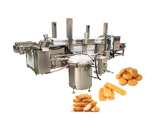 Continuous frying machine for snacks and prepared foods