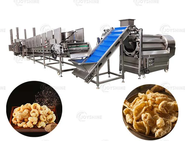 Industrial pork rind line with conveyor and frying section